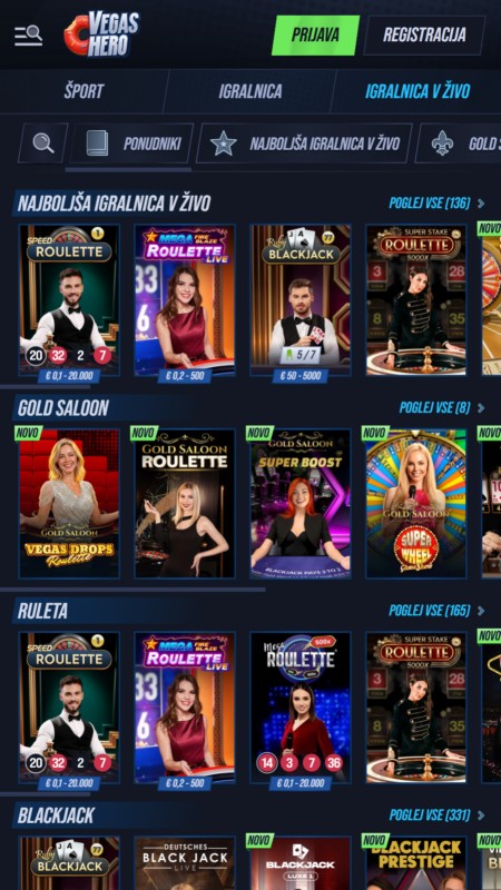 VegasHero Kazinoji v živo