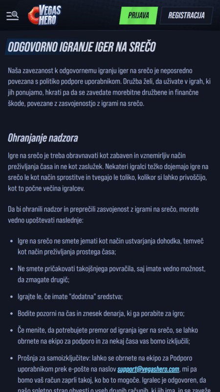 VegasHero Odgovorno igranje
