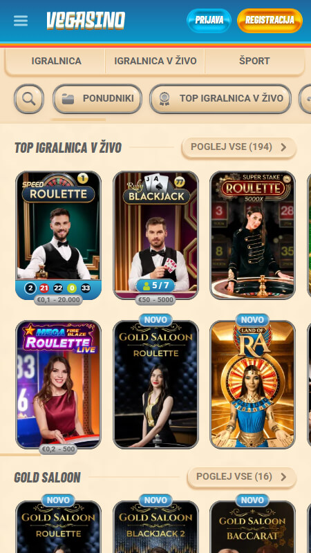 Vegasino live casino