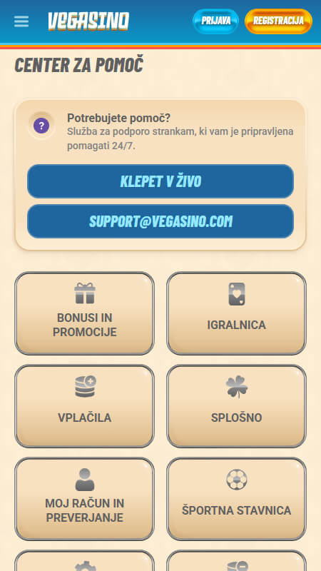 Vegasino technical support