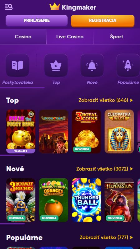 Spletni kazino oddelek na Kingmaker