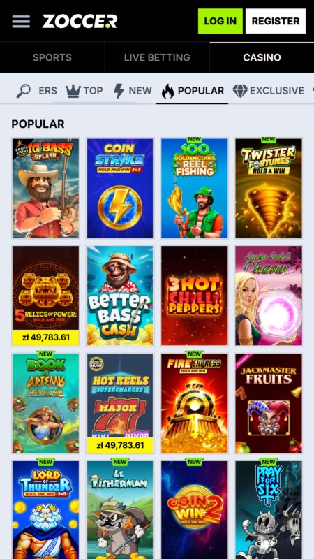 Zoccer casino popular games