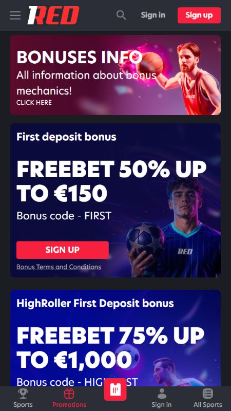 Stran s promocijami na 1Red