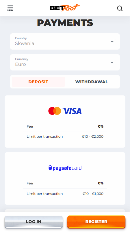 Betriot payment options