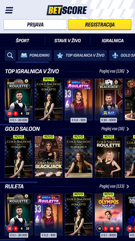 Betscore živo casino Slovenija