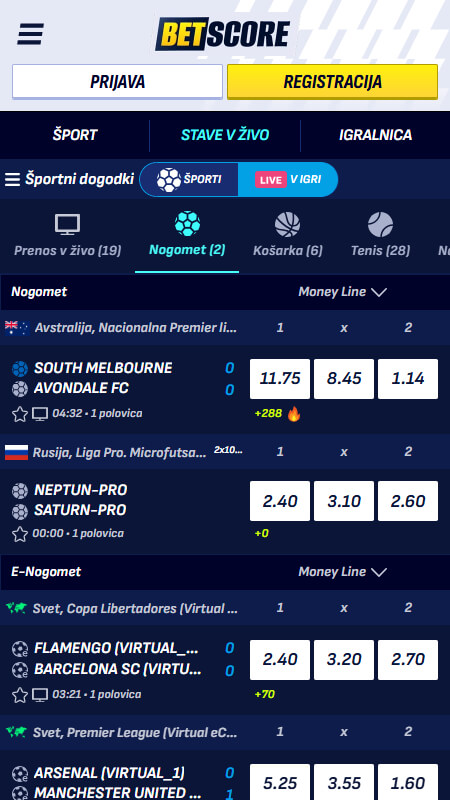 Betscore stave v živo Slovenija
