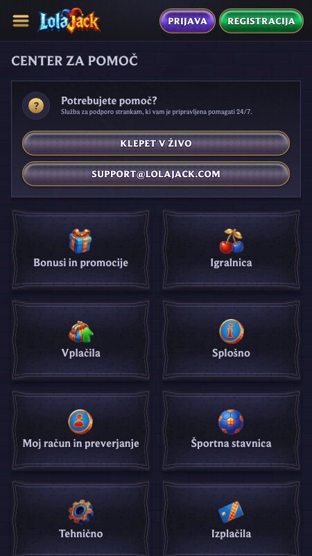 Pomoč uporabnikom na LolaJack