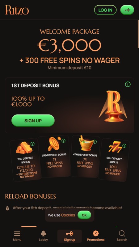 Ritzo casino bonuses