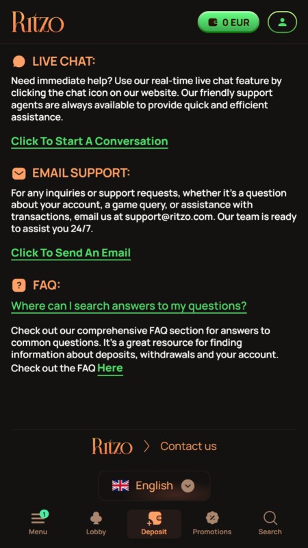 Ritzo customer support