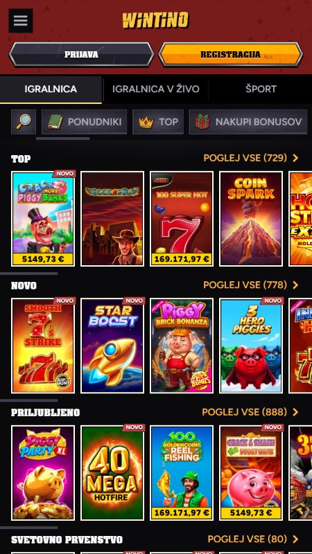 Programska oprema in raznolikost iger pri Wintino casino