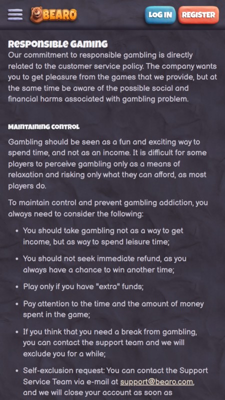 Bearo responsible gambling