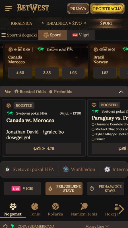 Ponudba športnih stav pri BetWest