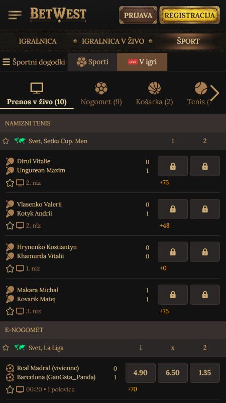 Stave v živo na nogomet pri BetWestu
